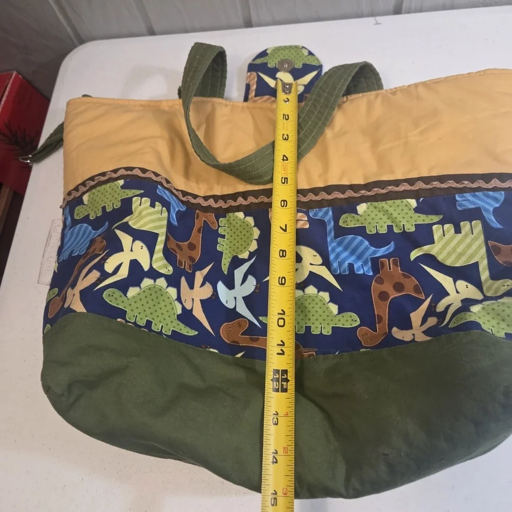 Handmade Colorful Quilted Dinosaur Tote Diaper Bag Art Quirky Gift Purse Fabric
